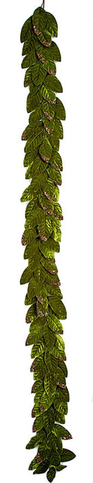 8'6" Sequin Artificial Velvet Magnolia Leaf Garland -Green/Brown (Pack of 4) - P200360
