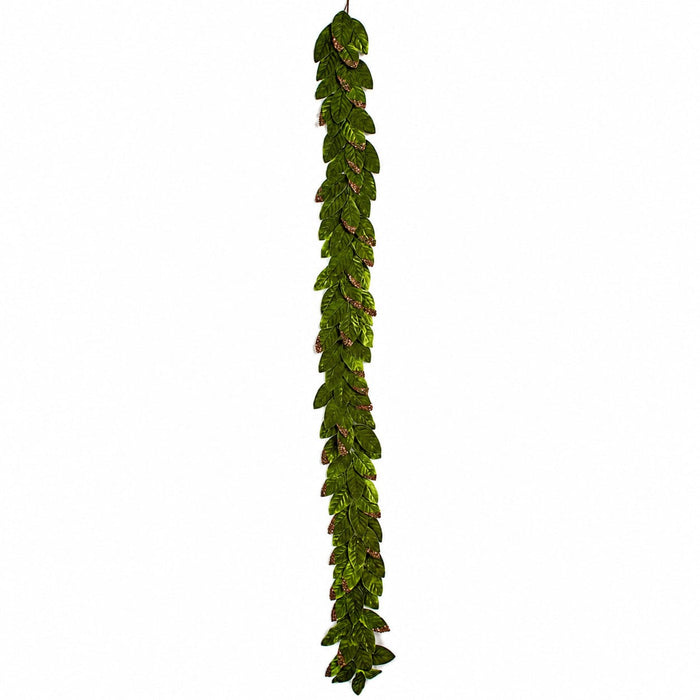 8'6" Sequin Artificial Velvet Magnolia Leaf Garland -Green/Brown (Pack of 4) - P200360