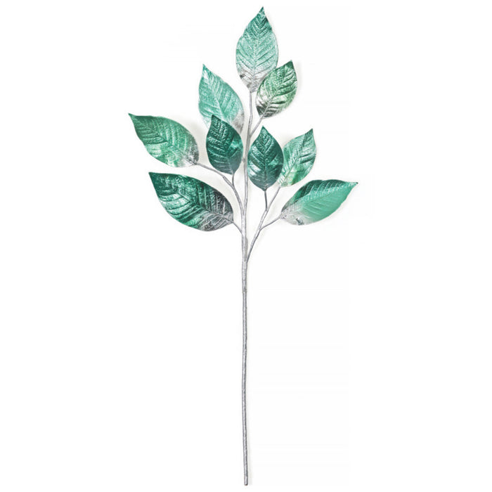34" Metallic Artificial Magnolia Leaf Stem -Teal/Silver (Pack of 12) - P200900