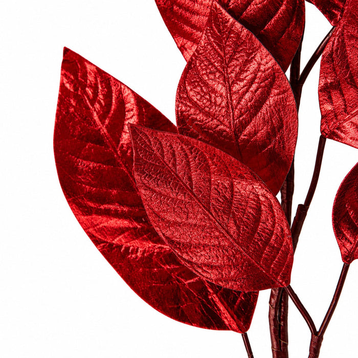 34" Metallic Artificial Magnolia Leaf Stem -Red (Pack of 12) - P200903