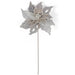 22" Beaded Artificial Poinsettia Flower Stem -Silver (Pack of 12) - P200990