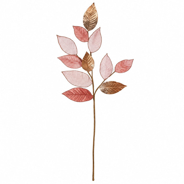 38" Metallic Velvet Artificial Magnolia Leaf Stem -Pink/Gold (Pack of 12) - P210004