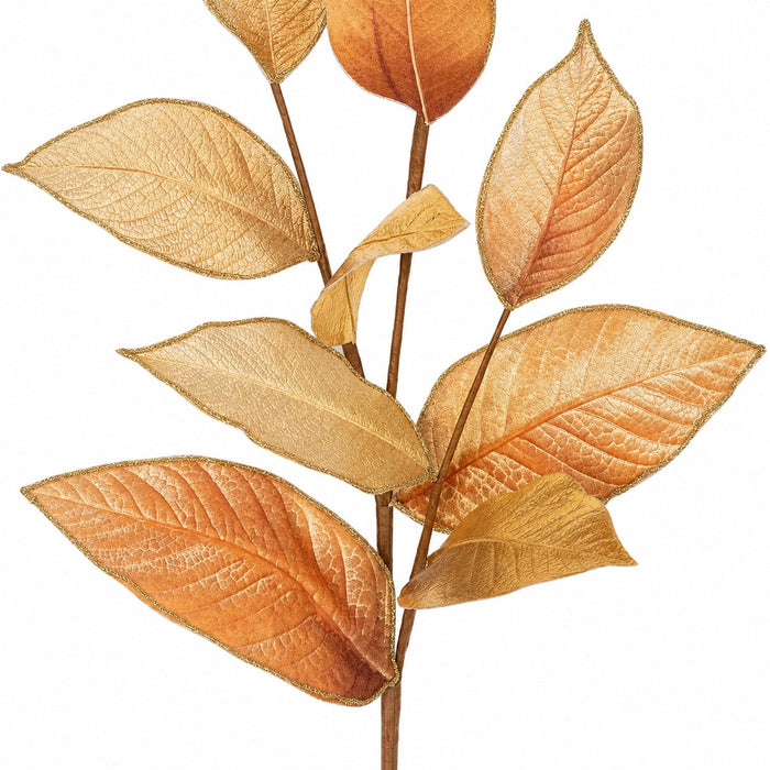 38" Metallic Velvet Artificial Magnolia Leaf Stem -Gold (Pack of 12) - P210005