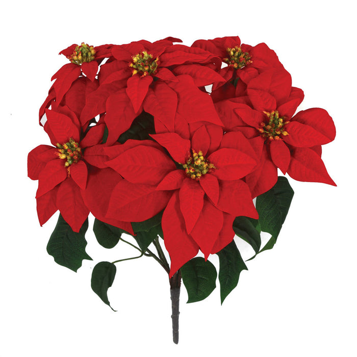 23" Artificial Poinsettia Velvet Flower Bush -Red (pack of 6) - P-230242