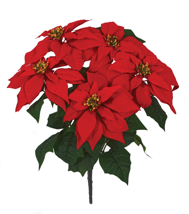 23" Artificial Velvet Poinsettia Flower Bush -Red (pack of 6) - P-230272