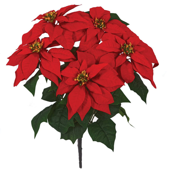 23" Artificial Velvet Poinsettia Flower Bush -Red (Pack of 6) - P-230272
