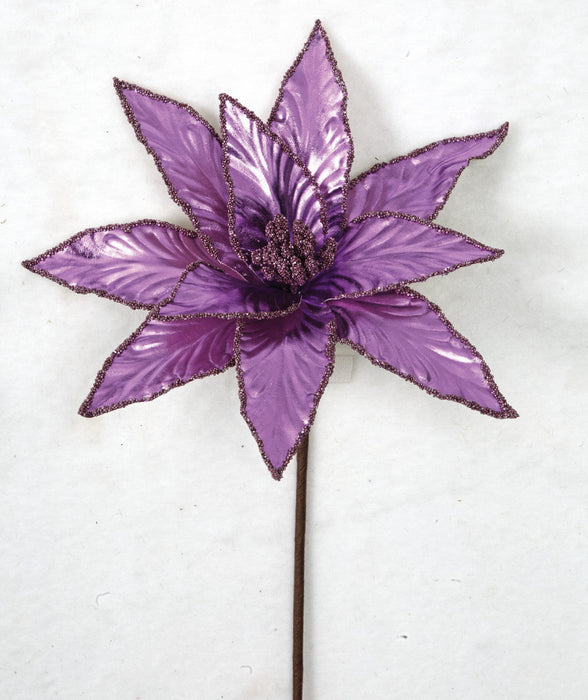 22" Metallic & Beaded Silk Poinsettia Flower Stem -Purple (pack of 24) - P-230572