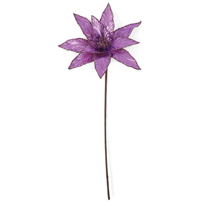 22" Metallic & Beaded Silk Poinsettia Flower Stem -Purple (pack of 24) - P-230572