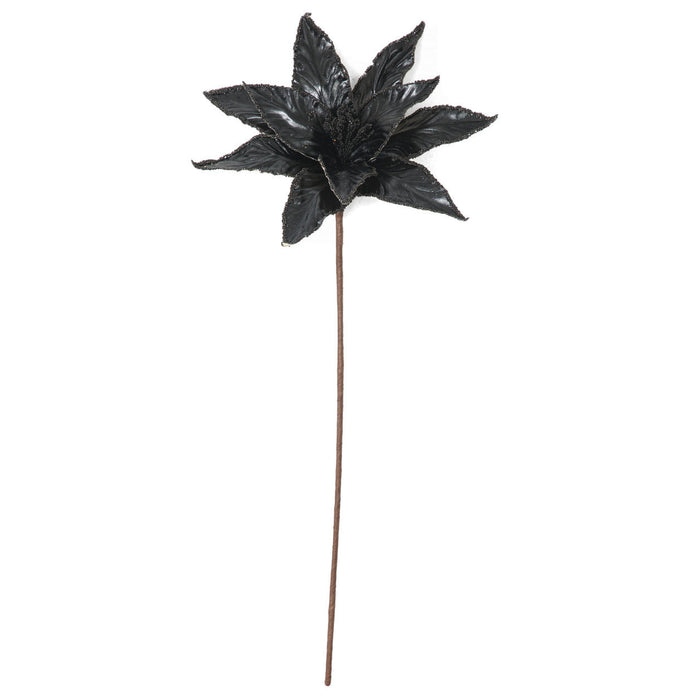 22" Metallic & Beaded Silk Poinsettia Flower Stem -Black (pack of 24) - P-230573