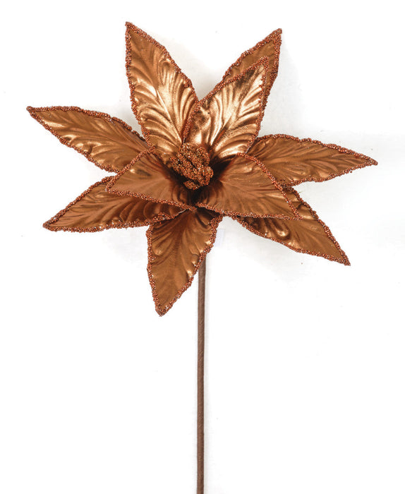 22" Metallic & Beaded Silk Poinsettia Flower Stem -Copper (pack of 24) - P-230574