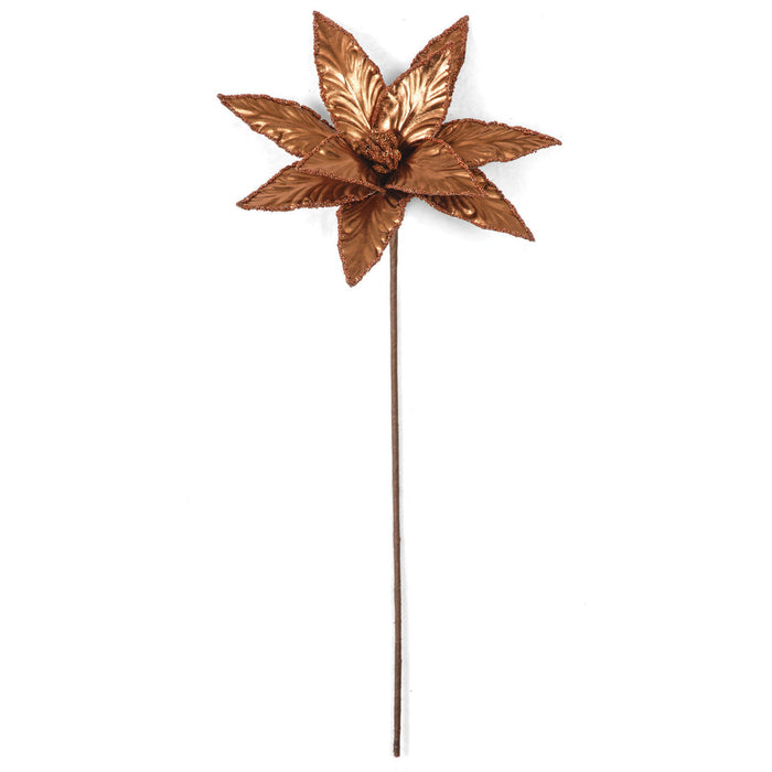 22" Metallic & Beaded Silk Poinsettia Flower Stem -Copper (pack of 24) - P-230574