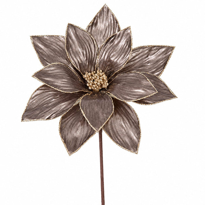 23" Metallic & Beaded Silk Poinsettia Flower Stem -Iron Brown (Pack of 24) - P-230610