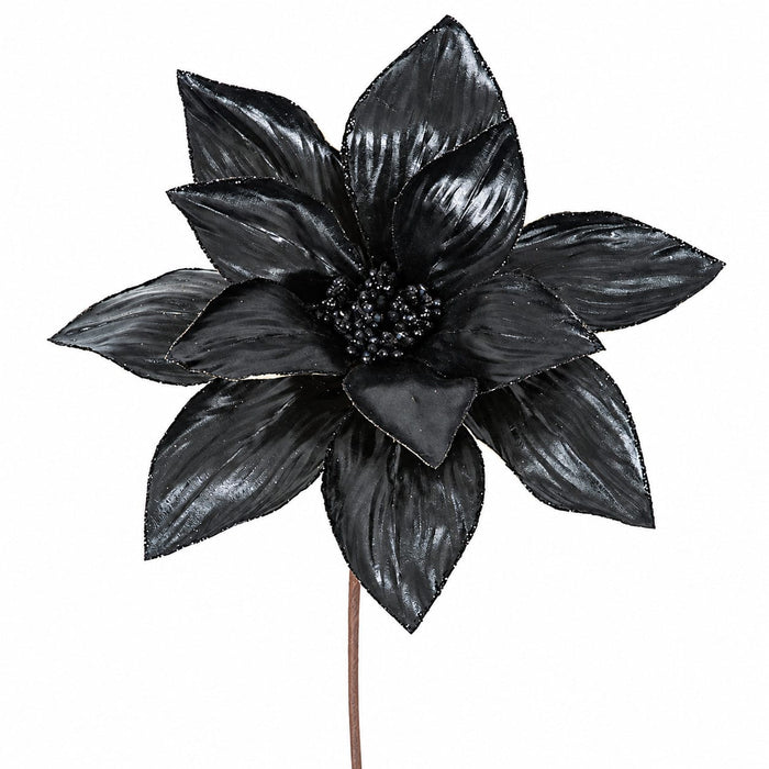 23" Metallic & Beaded Silk Poinsettia Flower Stem -Black (Pack of 24) - P-230612