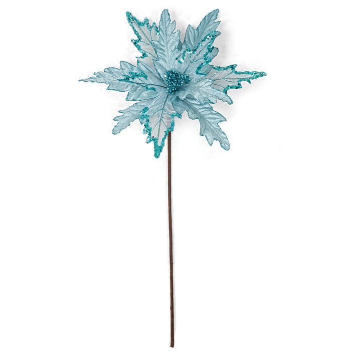 23" Glittered Trim Silk Poinsettia Flower Stem -Blue (pack of 24) - P-230644