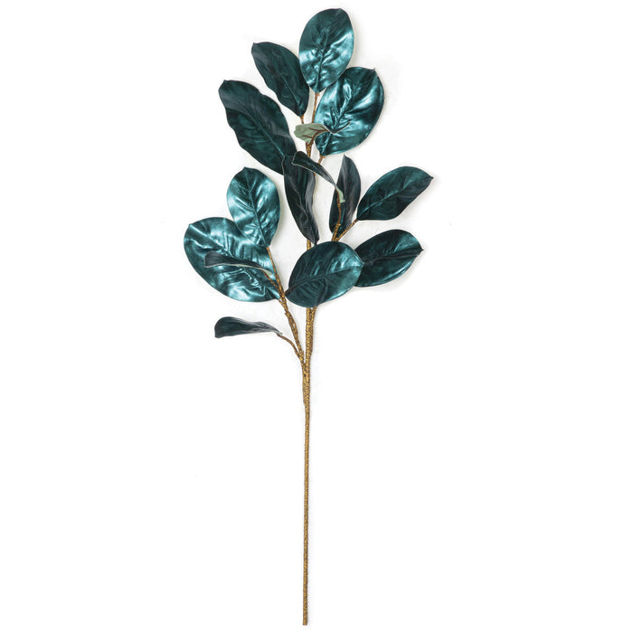 37" Metallic Silk Magnolia Leaf Stem -Dark Teal (pack of 12) - P-231004