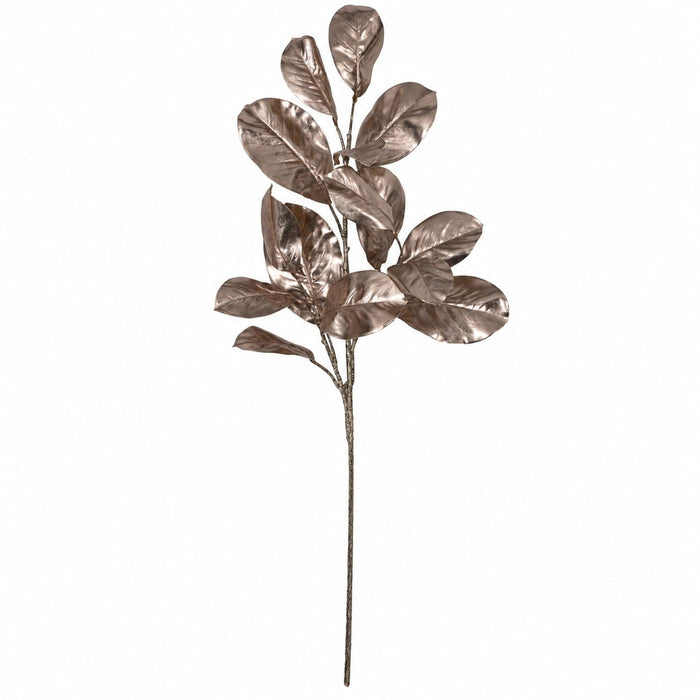 37" Metallic Silk Magnolia Leaf Stem -Rose Gold (Pack of 12) - P-231007