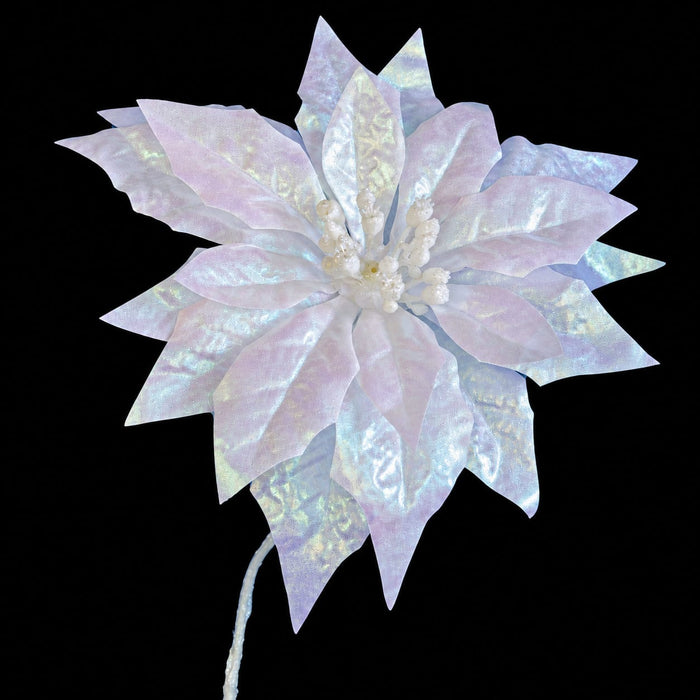 23" Iridescent Silk Poinsettia Flower Stem -White (Pack of 12) - P-240270