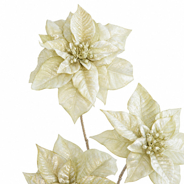 32" Iridescent Silk Poinsettia Flower Stem -Light Green (Pack of 12) - P-240290