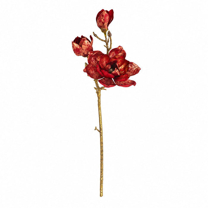 23" Metallic Artificial Magnolia Flower Stem -Burgundy/Gold (Pack of 24) - P-260466