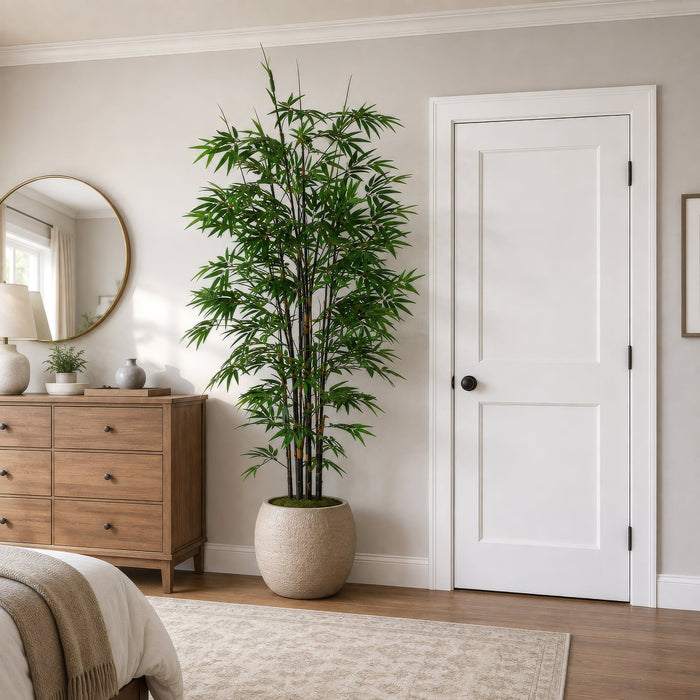 7' Black Bamboo Silk Tree w/Pot -1,735 Leaves -Green - P-3762