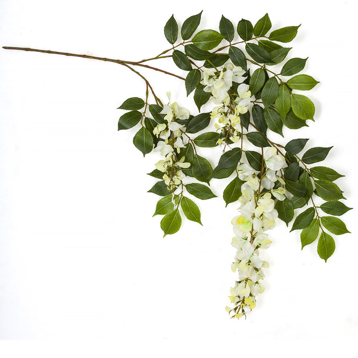 27" Silk Hanging Wisteria Flower Stem -White/Cream (pack of 12) - P7201-WH