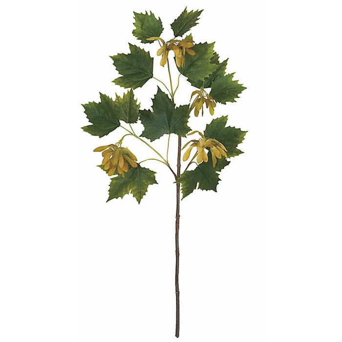 32" Seeded Silk Norway Maple Leaf Stem -Green/Mustard (pack of 12) - P80490