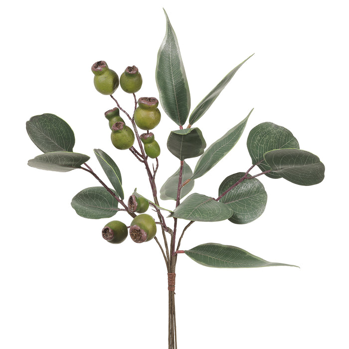 19" Artificial Eucalyptus Leaf Stem Bundle With Pods -Green (pack of 12) - PBE192-GR