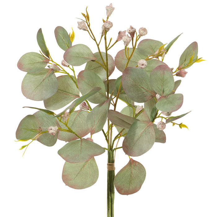 15" Seeded Eucalyptus Leaf Silk Stem Bundle -Green/Burgundy (pack of 12) - PBE472-GR/BU