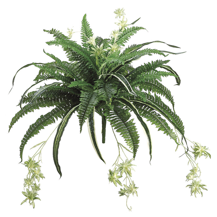 silk hanging fern plants 32" Mixed Boston Fern & Spider Silk Plant -Green (Pack of 6)