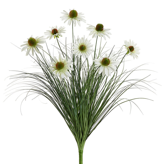 23.5" Rudbeckia Black-Eyed Susan Artificial Flower Grass Bush -White (Pack of 20) - PBG008-WH