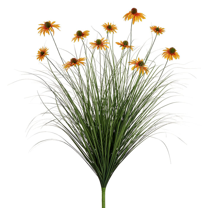 39.5" Rudbeckia Black-Eyed Susan Artificial Flower Grass Bush -Yellow (Pack of 8) - PBG009-YE
