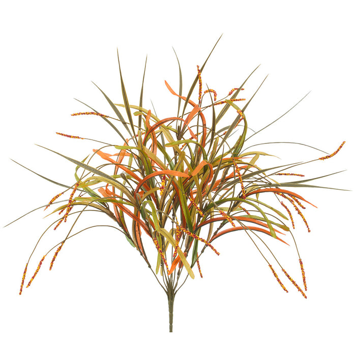 26" Artificial Mini Cattail Grass Plant -Green/Flame (Pack of 12) - PBG035-GR/FL