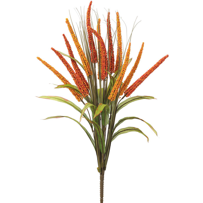 23" Artificial Rattail Grass Plant -Mustard/Flame (pack of 12) - PBG443-MD/FL