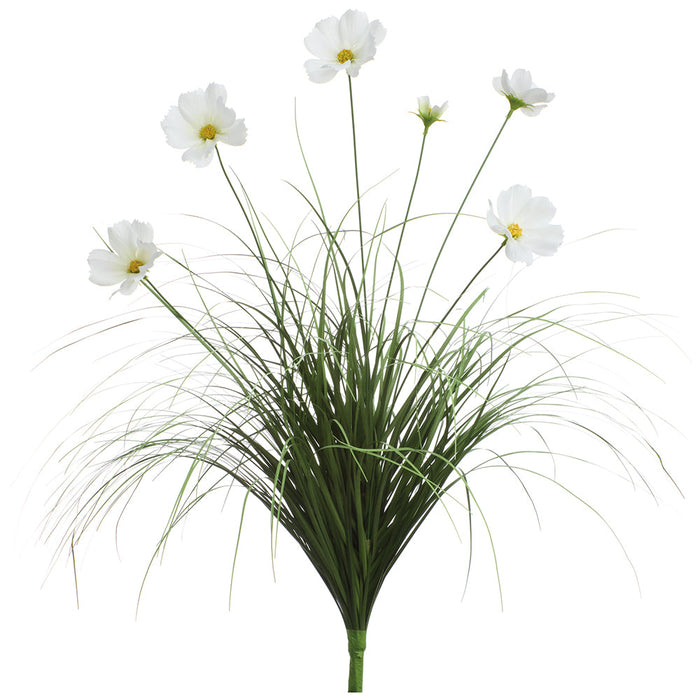 23.5" Mixed Cosmos Flower & Grass Artificial Plant -White (Pack of 12) - PBG525-WH