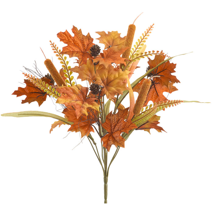 17.5" Artificial Mixed Maple Leaf & Cattail Plant -Fall (Pack of 12) - PBM009-FA