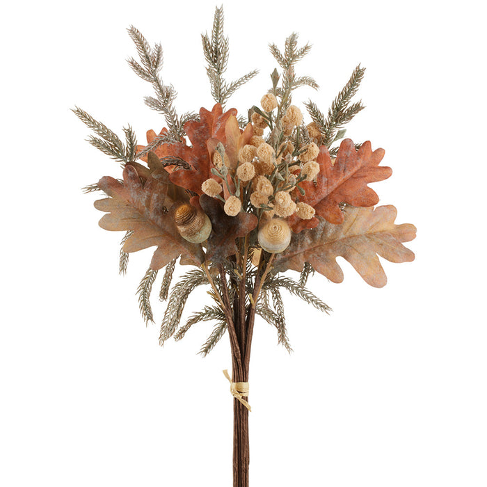 21" Artificial Oak Leaf, Pompom & Pine Stem Bundle -Fall (Pack of 12) - PBM183-FA