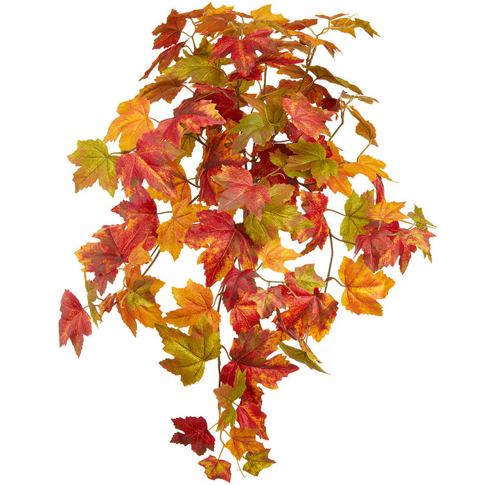 24" Hanging Maple Leaf Silk Plant -Flame/Green (pack of 6) - PBM551-FL/GR