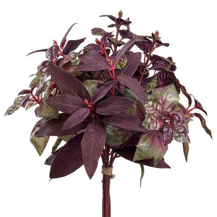 10" Silk Basil, Mint & Sage Silk Herb Stem Bundle -Burgundy/Green (Pack of 4) - PBQ744-BU/GR