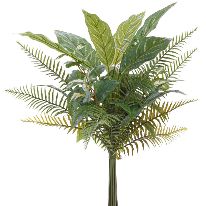 24" Mixed Fern & Algonema Leaf Silk Stem Bundle -2 Tone Green (Pack of 6) - PBX042-GR/TT