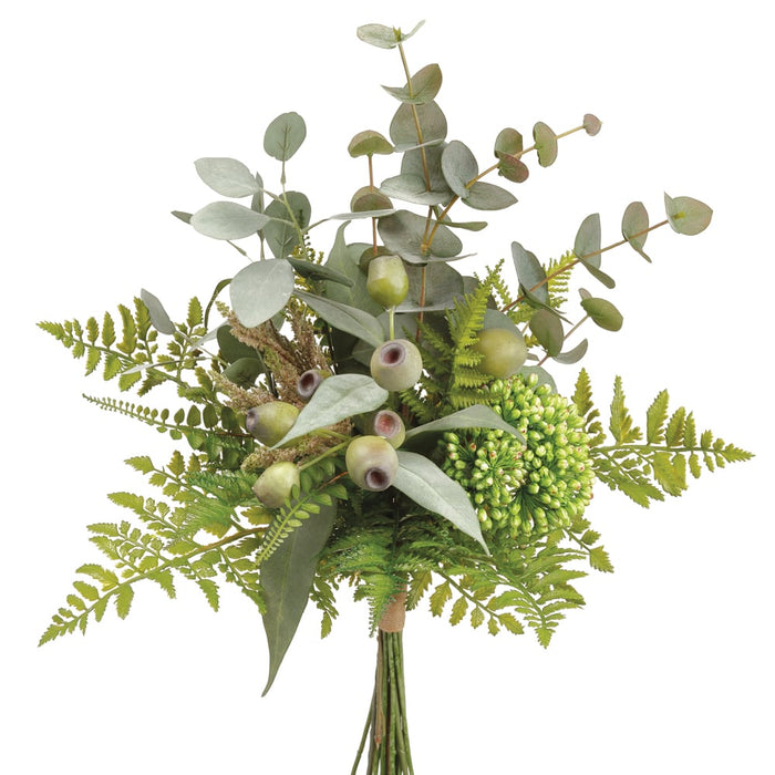 12" Silk Eucalyptus, Sedum & Fern Bouquet Bundle -Green (pack of 6) - PBX432-GR