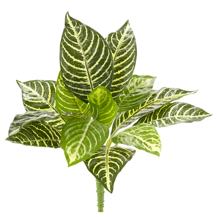 13" Real Touch Zebra Leaf Silk Plant -14 Leaves -Green/Cream (Pack of 12) - PBZ255-GR/WH