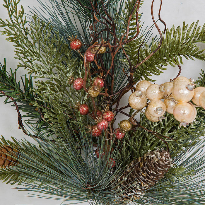 18" Mixed Pine, Berry & Pinecone Artificial Stem Pick -Green/Cream (pack of 6) - PF190080