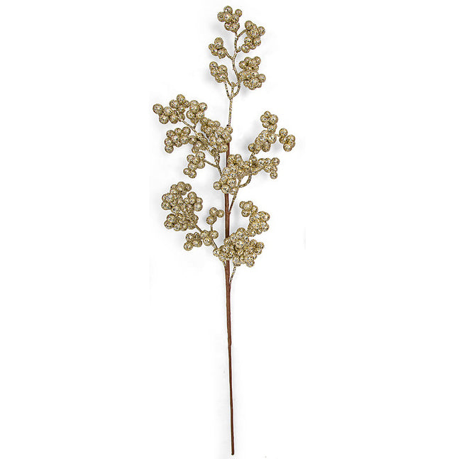 26" Glittered Styrofoam Berry Artificial Stem -Champagne (pack of 12) - PF-200000