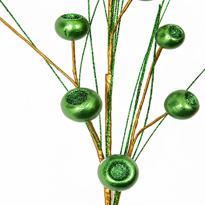 28" Metallic & Glittered Styrofoam Berry & PVC Needles Artificial Stem -Green (Pack of 12) - PF-230331