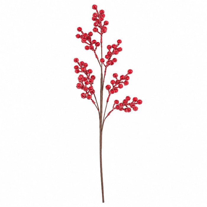 32" Foam Glittered Artificial Berry Stem -Red (Pack of 24) - PF-260004