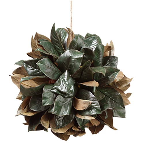 16" Hanging Magnolia Leaf Ball-Shaped Artificial Topiary -Green (pack of 2) - PFM813-GR