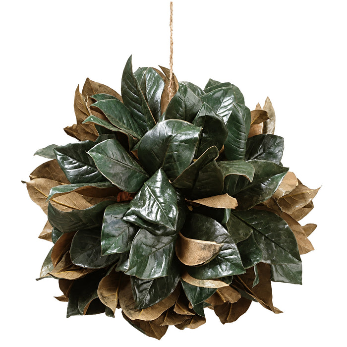 16" Hanging Magnolia Leaf Ball-Shaped Artificial Topiary -Green (Pack of 2) - PFM813-GR