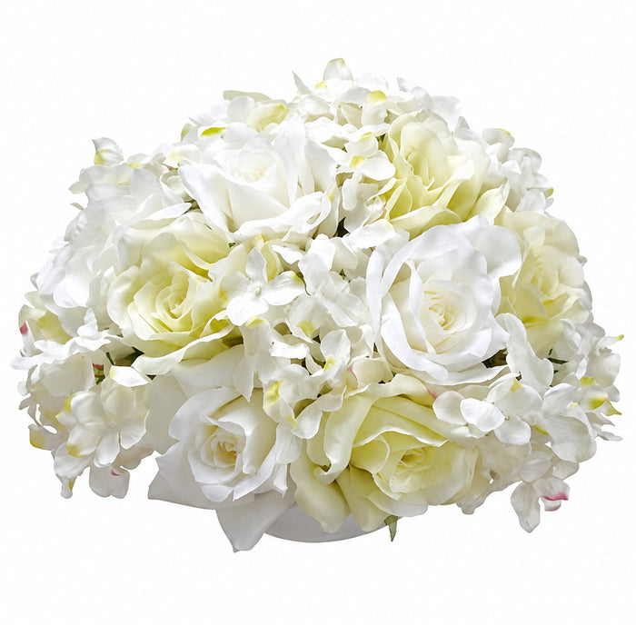 6"Hx9"W Rose Half Ball With Stick Silk Flower Arrangement -Cream/Green (Pack of 6) - PFR006-CR/GR