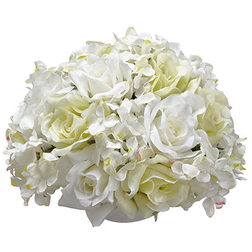 6"Hx9"W Rose Half Ball With Stick Silk Flower Arrangement -Cream/Green (Pack of 6) - PFR006-CR/GR