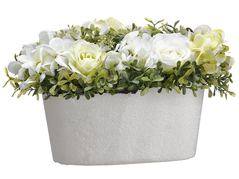 7" Rose & Hydrangea Silk Flower Arrangement w/Foam Base -Cream/Green (pack of 6) - PFX008-CR/GR